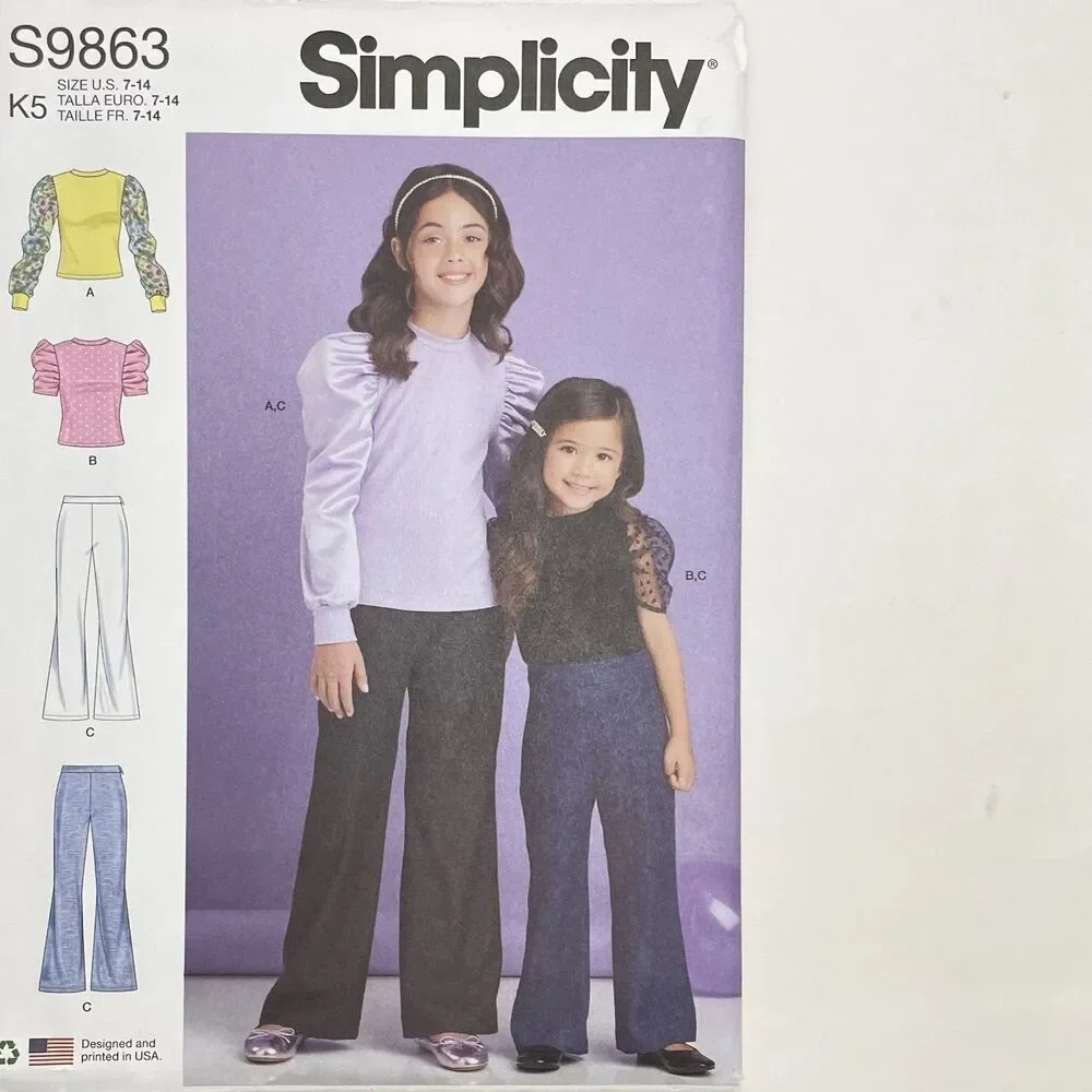 Pattern Size K5 7-14 Tops & Flared Wide Leg Pants Simplicity S9863 New/Uncut